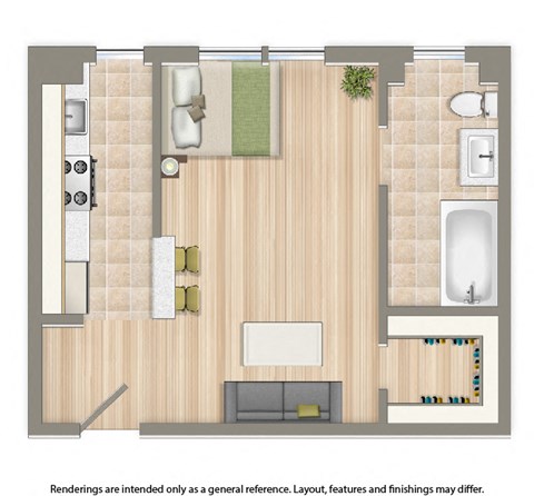 Floor plan for studio, 1 bath, 325 sqft